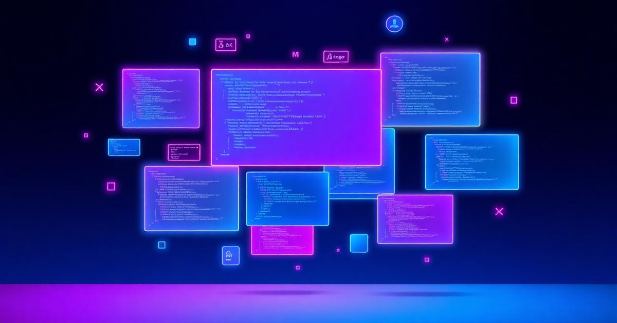 Vibe coding workspace where floating code panels merge with saved AI prompt cards