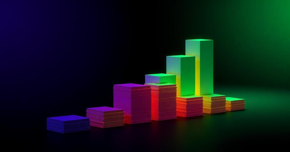 Rising chart of stacked prompt cards showing the compounding value of a prompt vault